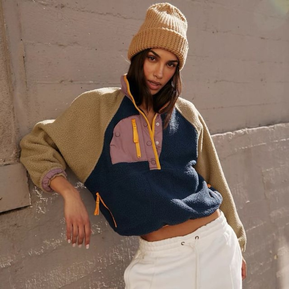 Free People FP Movement Women's Hit The Slopes Colorblock Fleece Pullover